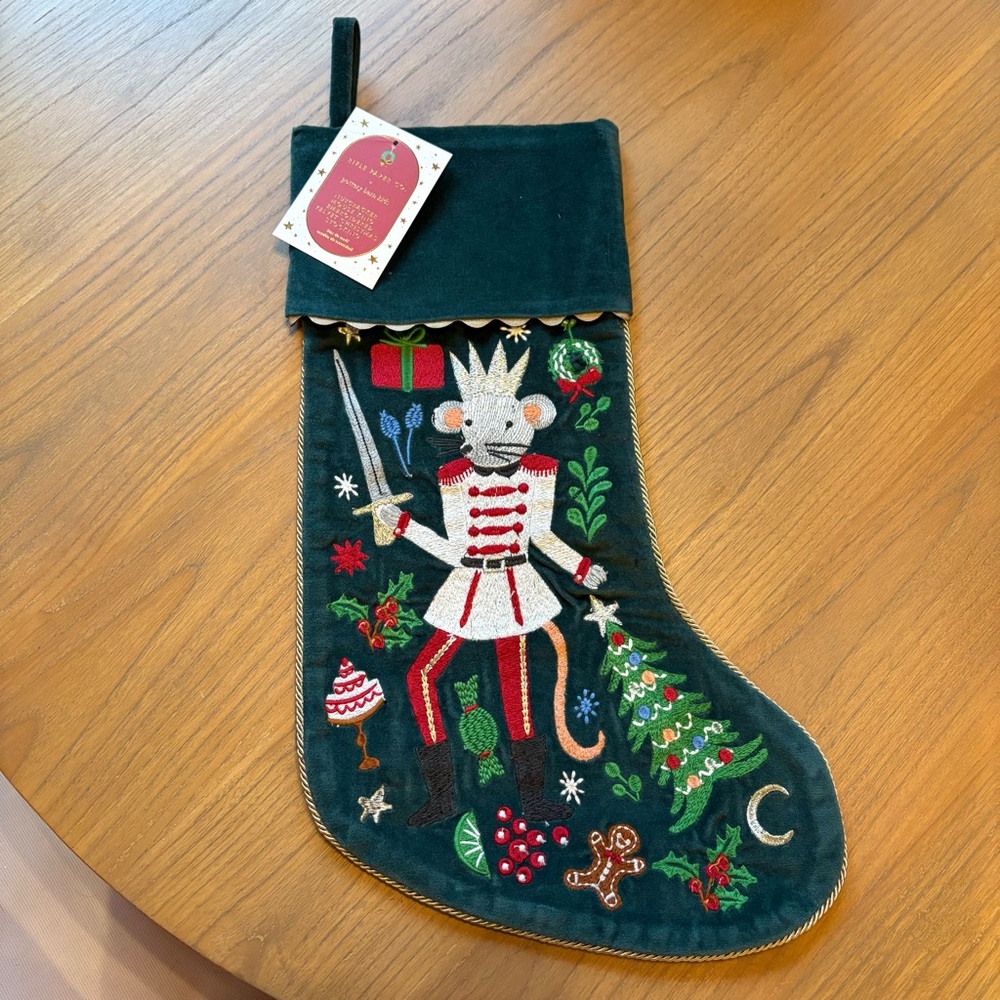 Pottery Barn Kids Rifle Paper Nutcracker Mouse Christmas Stocking Green and Red